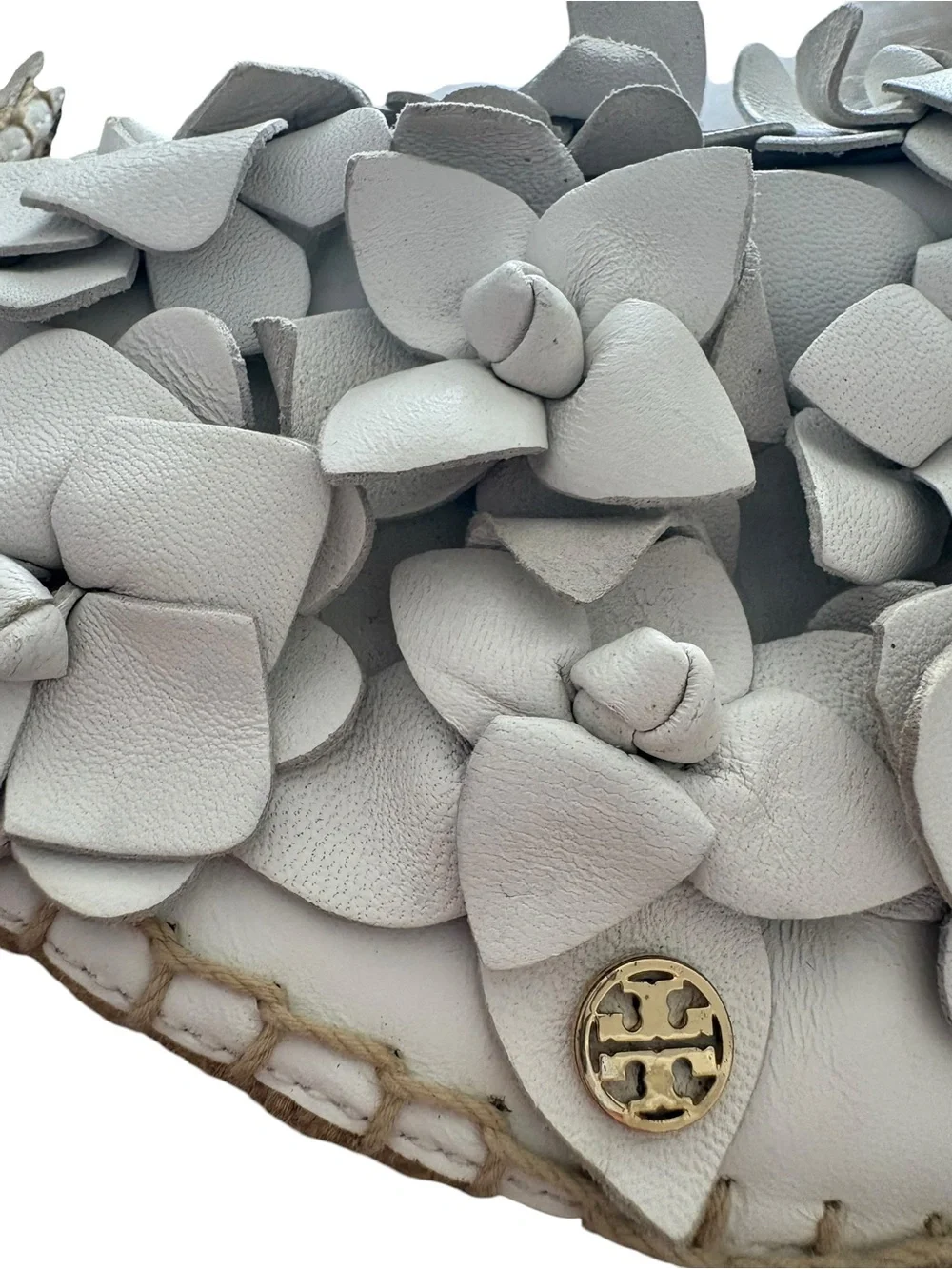 Tory Burch White Floral Leather Espadrille Flats